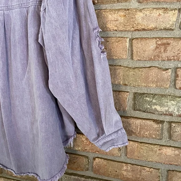 Lavender Distressed High Low Jacket Oversized Small P2P 23” - Picture 4 of 11